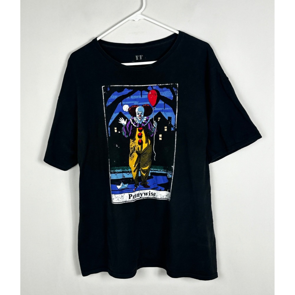 IT Stephen King Pennywise Black Crew Neck T-Shirt‎ Mens Size XL Tee Short Sleeve